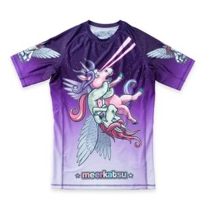 Meerkatsu "Laser Beam Flying Jitsunicorn" Short Sleeve Rash Guard